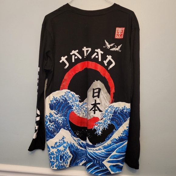 Fresh Laundry Japan Great Wave Kanji Mount Fuji Men's Large Longsleeve Tshirt - Picture 2 of 4